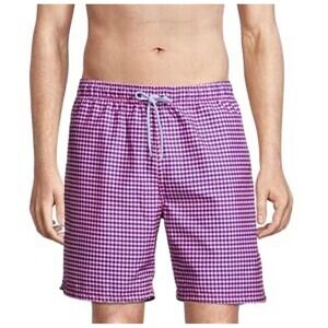 NEW TailorByrd Men's Swim Trunks Size L Pink & Navy Geometric Print Drawstring